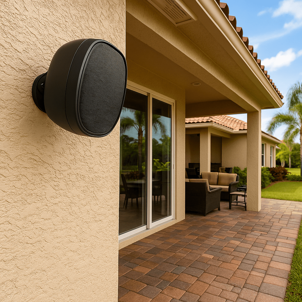 outdoor speaker mounted to wall