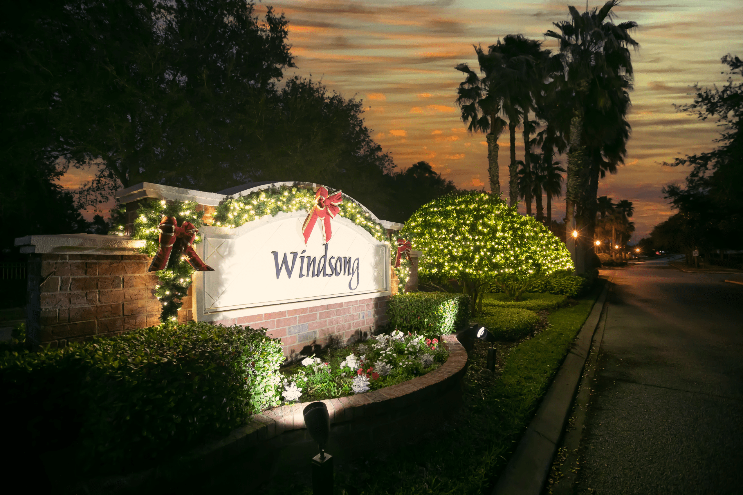 community entrance Christmas lights